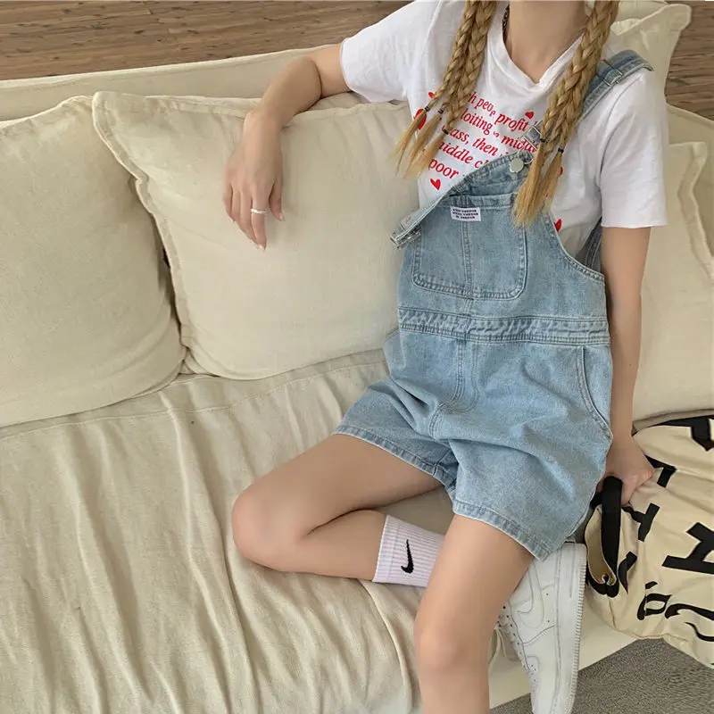 Rompers Women Denim Harajuku Preppy Style Simple Fashion Students Girls Kawaii Chic Straight Playsuits Summer All-match Female