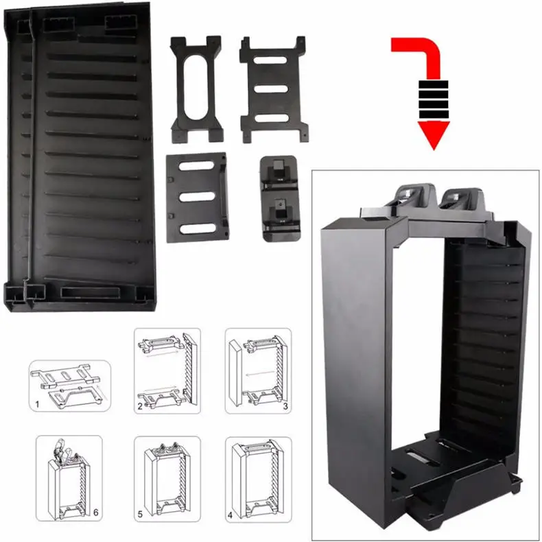 Black-Color-Game-Disk-Tower-Vertical-Stand-for-PS4-DualShock-Controller-Charging-Dock-Station-for-PlayStation (3)