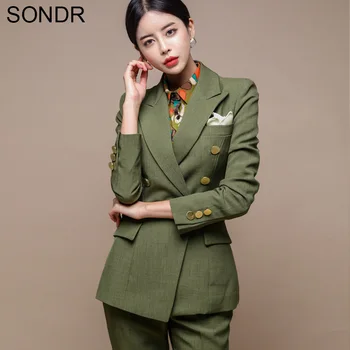 

Office Lady Set Suits Women Fashion Set Business Wearing Suits Autumn Winter OL Elegant Double-Breasted Slim Blazer Pants Set