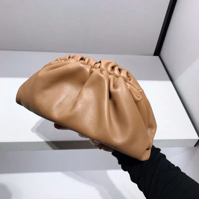 small khaki Коровья кожа дневной клатч вечерняя сумочка Сумочка облака плиссированная посылка Сумка Сумочка пельменей шикарная сумка через плечо - Цвет: small khaki