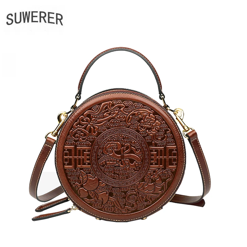 SUWERER Women Genuine Leather bag fashion cowhide Embossed bag luxury handbags women bags designer famous brand women bags