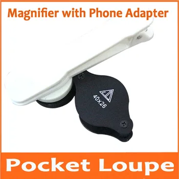 

40X 26mm Pocket Magnifying Glass Cellphone Microscope Magnifier Jewelry Appraisal Loupe with Mobile Phone Clip Mount Adapter