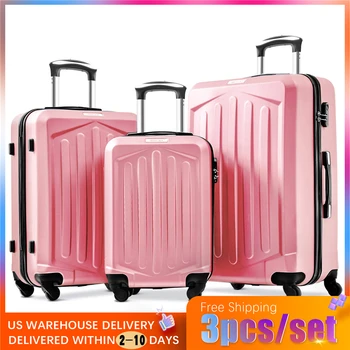 

3pcs/set of Rose Gold Lightweight Hard Case Travel Trolley 4 Wheels Lightweight High Strength Carrying Suitcase Business Luggage