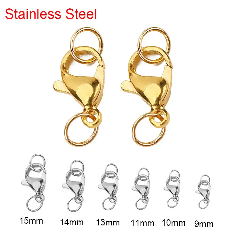 20pcs Stainless Steel Lobster Clasps Hooks 9 10 12mm Golden Color End Connectors For Necklace Bracelet Diy Jewelry Making | Украшения и