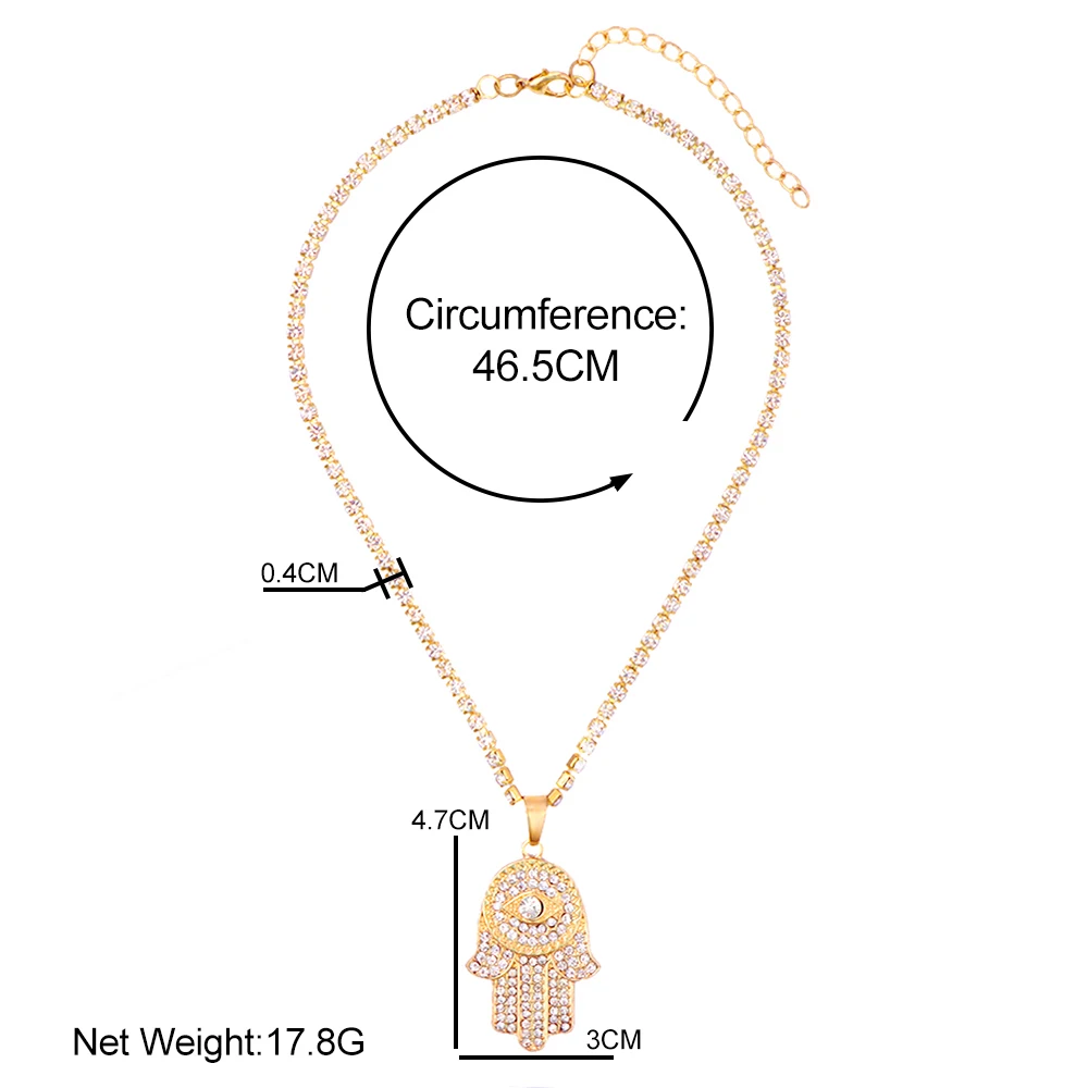 Novo ouro cor de prata cristal hamsa mão pingente colar para as mulheres  completa strass mal olho gargantilha colar sorte jóias presente - AliExpress, image size:1000x1000