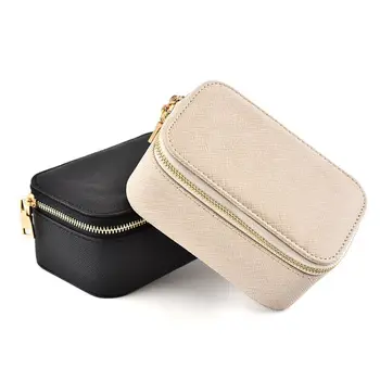 

PU Travel Jewelry Box Cosmetics Case Zipper Earring Necklace Storage Organizer PU Travel Jewelry Box