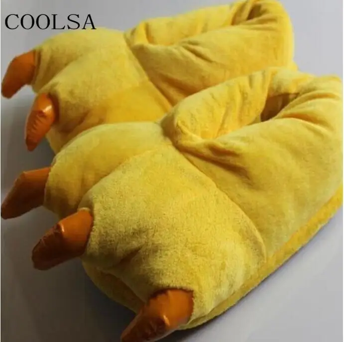As shown COOLSA/Мужская зимняя хлопковая обувь; теплые домашние тапочки с черными лапами; мужские меховые шлепанцы; мужские меховые Вьетнамки; домашние милые плюшевые Тапочки - Цвет: As shown
