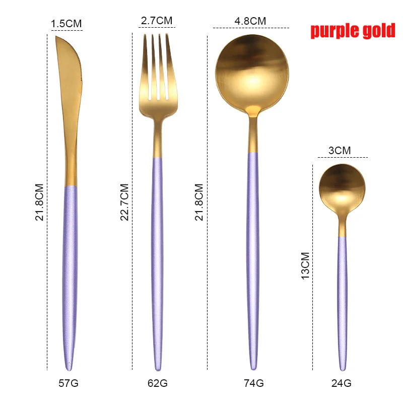 purple gold Spklifey набор посуды из нержавеющей стали набор столовых приборов Ложка Вилка Нож Западный стальной столовый набор для кухни аксессуары для дома - Color: purple gold