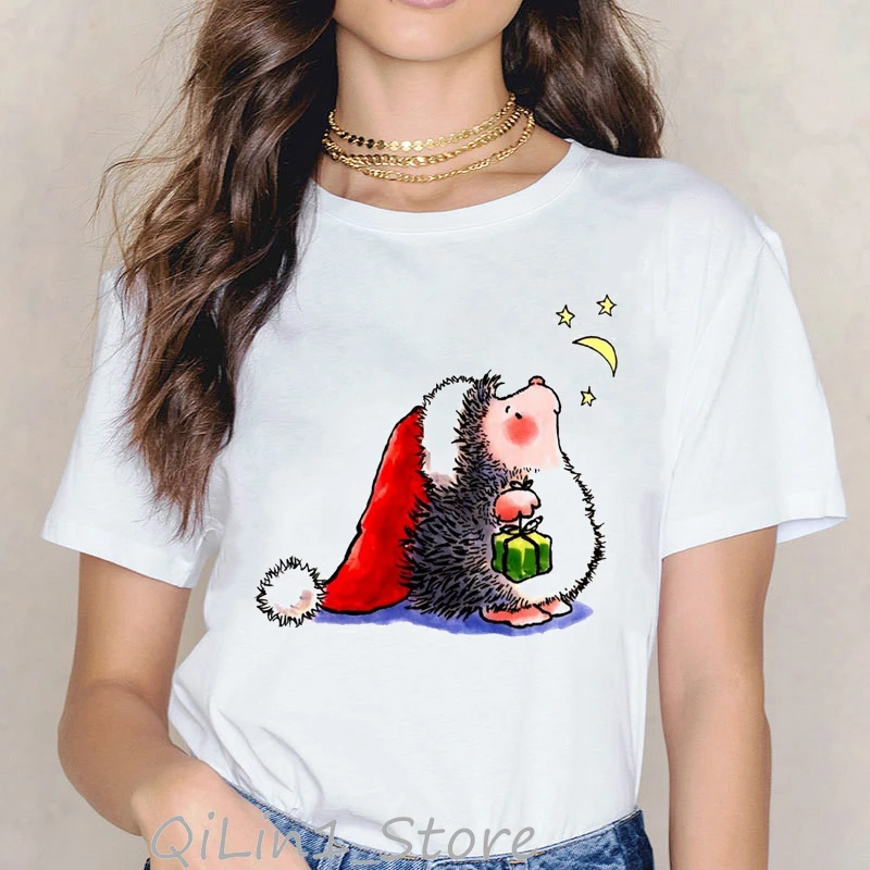 Camiseta Harajuku Hedgehogs para mujer, remera con estampado de animales de los años 90, regalo de Navidad, camiseta blanca ropa Tumblr|Camisetas| - AliExpress