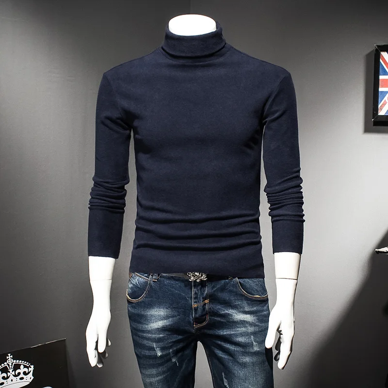 Дизайнерская осенне-зимняя мужская одежда, Базовая рубашка с высоким воротом, тонкая мужская бархатная футболка с длинным рукавом, термобелье 81820
