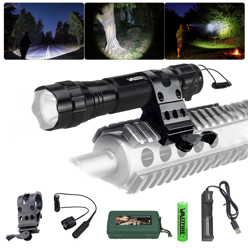 T6 LED 1000LM Tactical Flashlight Torch with mount Remote Pressure Switch 