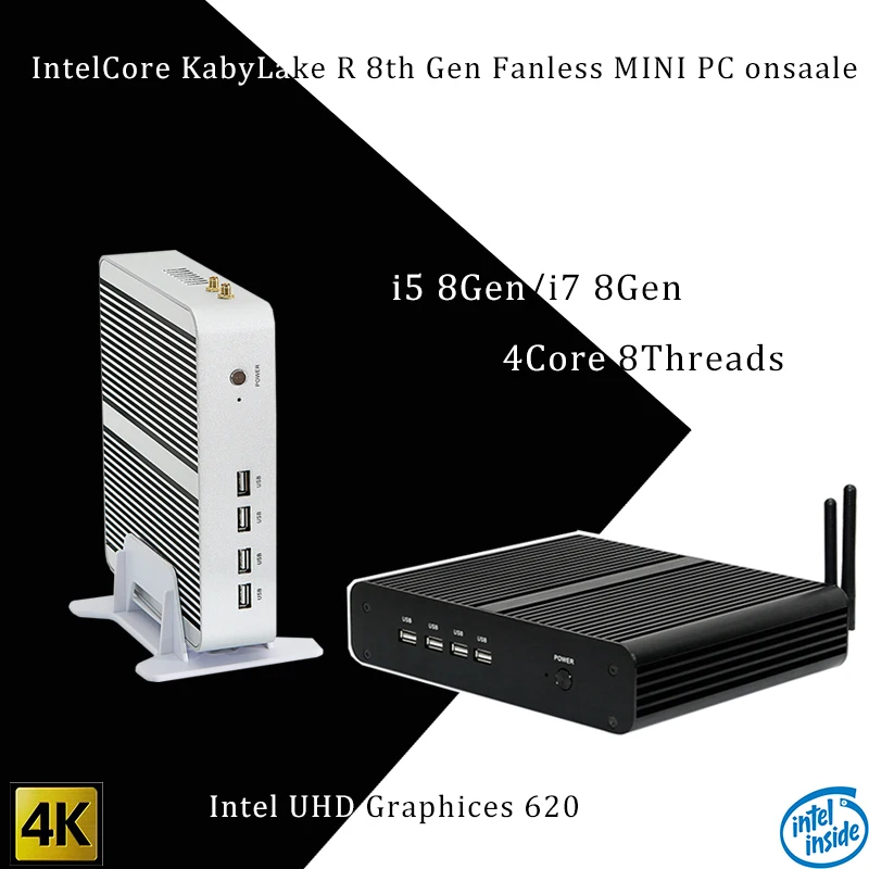 Más Kaby Lake R 8Gen pc sin ventilador i5 8250u/i7 8550u Intel UHD 620 win10 Quad Core 8 hilos DDR4 2133 2400 NUC envío gratuito pc