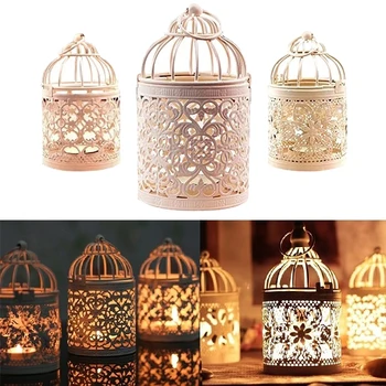 

3 Pack Hanging Antique Moroccan Style Hollow Holder Bird Cage Tealight Candlestick Lantern ,Wedding Romantic Decor