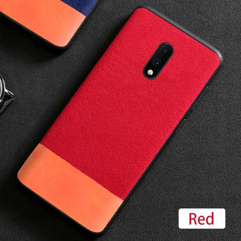 Чехол для телефона для Oneplus 7 7 Pro 6 6T Capas замша сшивание воловья кожа мягкий чехол из ТПУ - Цвет: Red