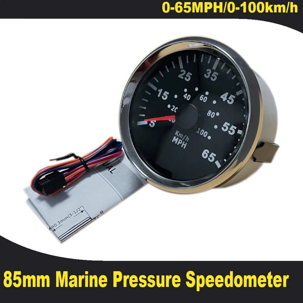 85mm Boat Speed Gauge Marine Pressure Speedometer Pitot Tube Pressure