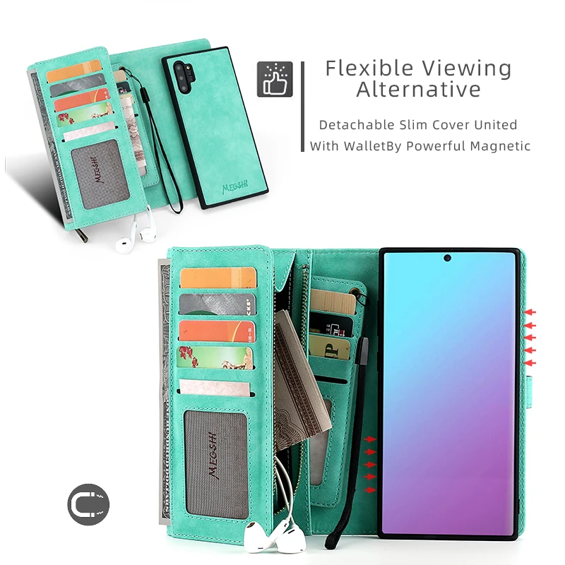 MEGSHI для Sansung Galaxy Note 10 Plus 9 8 S7 Brieftasche Fall 2 в 1 Abnehmbare Leder флип-чехол Magnetische Fall для A50 S105G