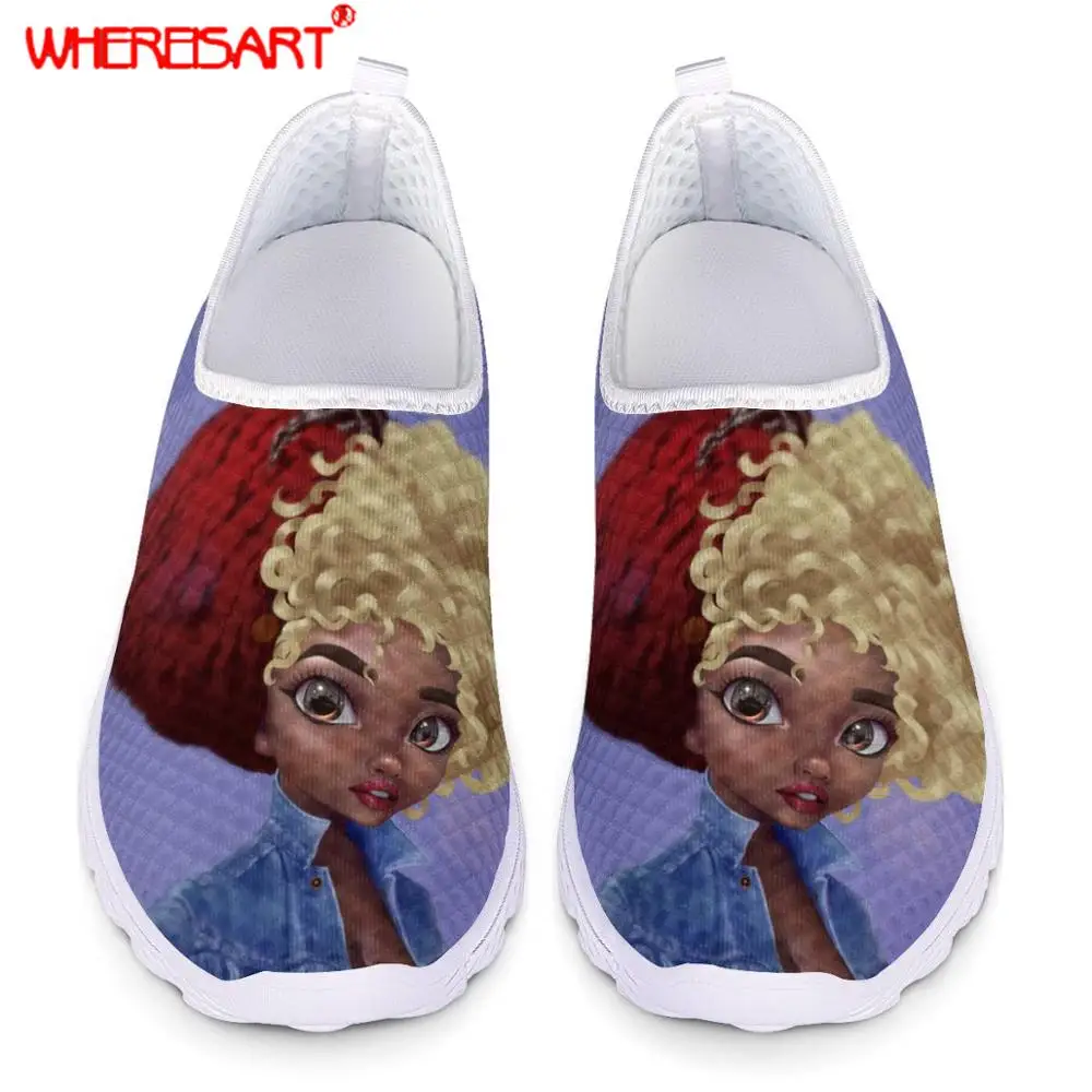 

WHEREISART Woman Casual Shoes 2019 Sneakers Women Cute Cartoon Girls Prints Mesh Sneakers Women Shallow Low Comfort Zapatillas