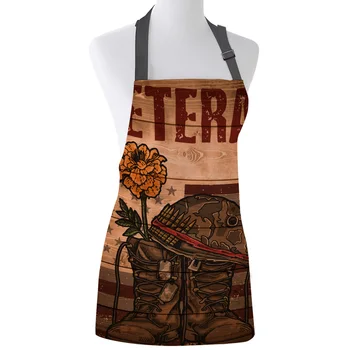 

Flag Flowers Boots Wood Grain Retro Print Apron Print Unisex Kitchen Bib with Adjustable Neck for Cooking Gardening