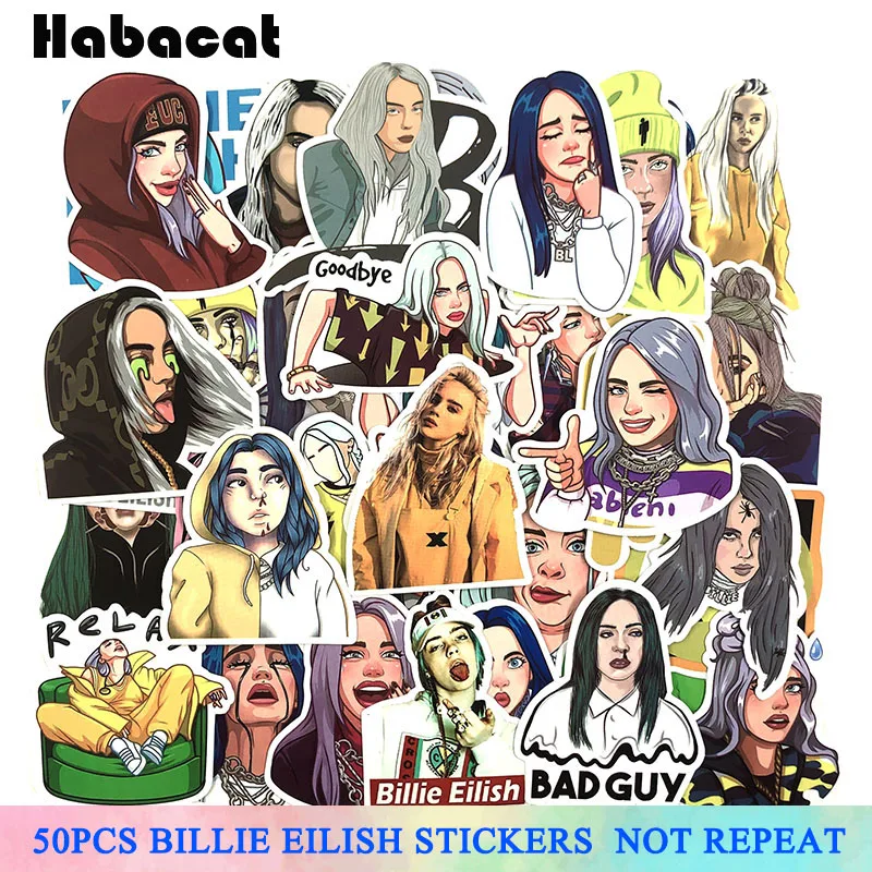 50 шт./упак. Billie Eilish мультфильм Граффити наклейки для детей гитары мотоцикл Чемодан ноутбук велосипед скейтборд наклейки