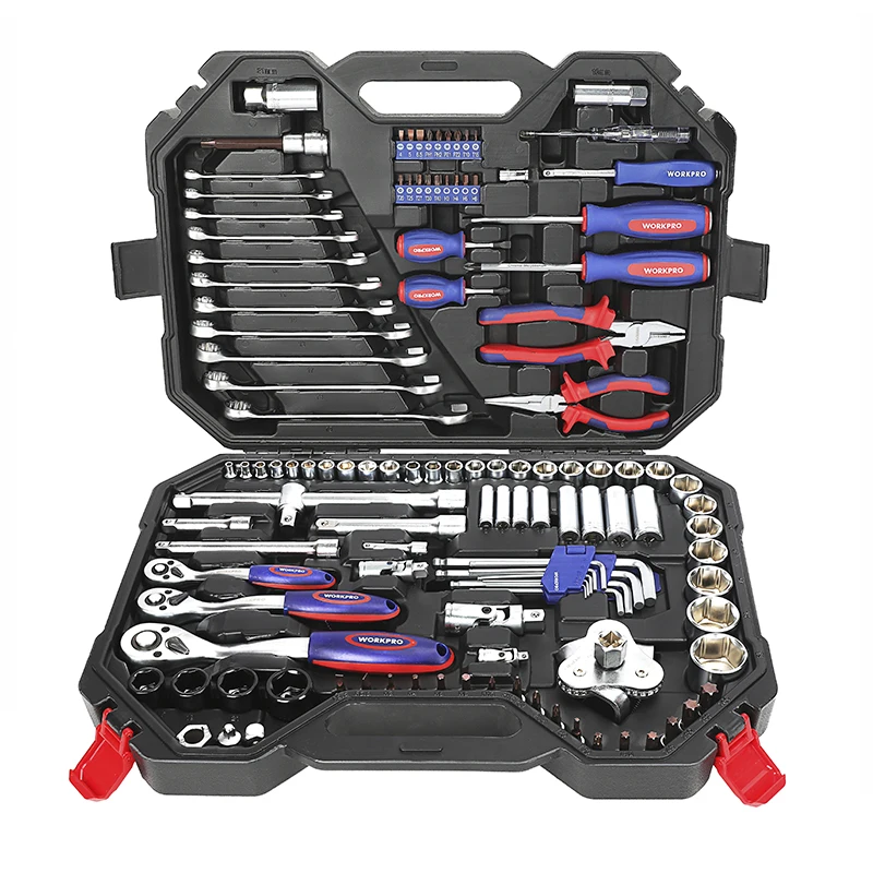 WORKPRO 123PC Mixed Tool Set Mechanics Tool Set Ratchet Spanner Wrench Socket Set 2019 New Design