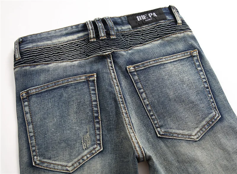 KIMSERE Мода Марка NEW Fashion Hi Street Винтаж рваные байкерские Джинсы Брюки Мужская сумка в стиле ретро уничтожен в байкерском стиле джинсовые брюки для мужчин с отверстиями