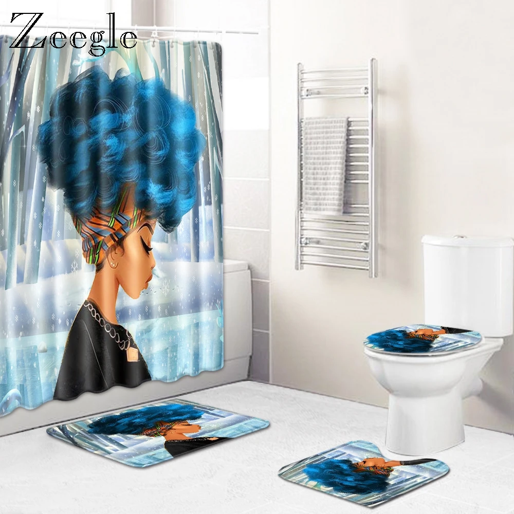 Zeegle 4pcs Bath Mat Set Toilet Pedestal Rug Anti-slip Toilet Cover Seat Mat Absorbent Foot Mat Bathroom Doormat Shower Mat Set