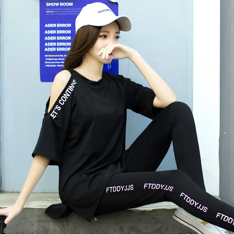 

2019 South Korea Yoga Clothes WOMEN'S Suit Spring Summer Loose Short Sleeve Profession Sports Quick Drying Clothes Fitness Suit