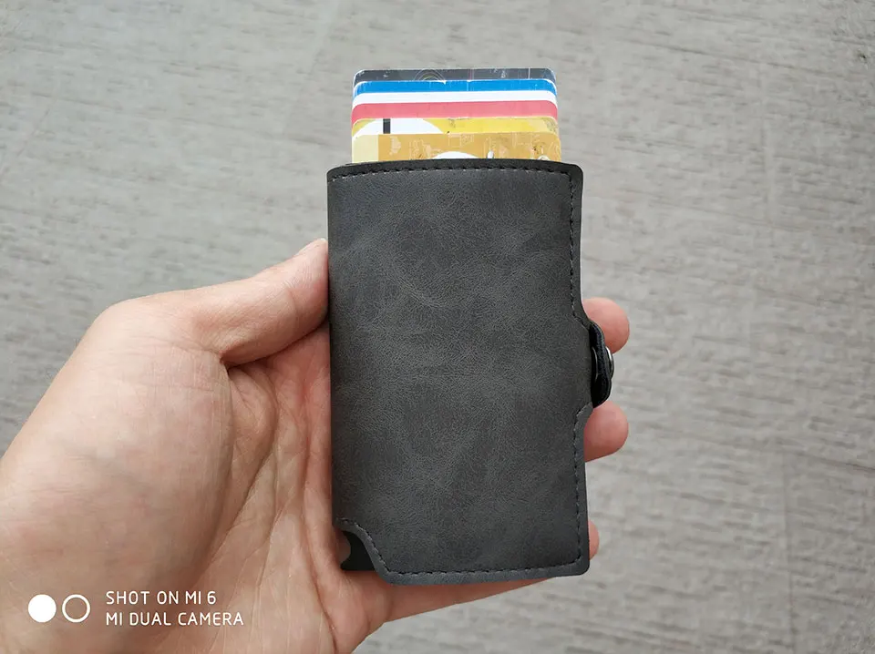 RFID Блокировка винтажный автоматический кожаный держатель для кредитных карт мужской металлический алюминиевый сплав Бизнес ID Slim тонкий кошелек
