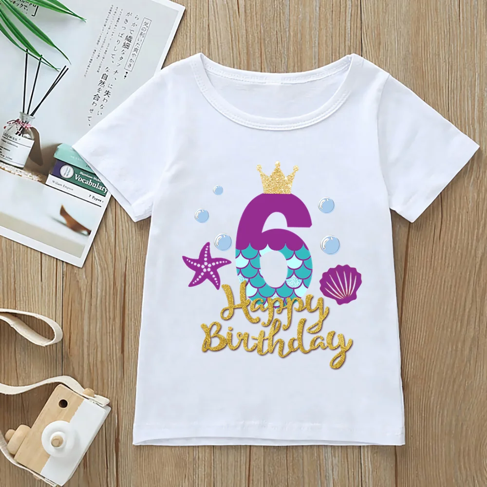 Camiseta con estampado gráfico de sirena para niña de 1 a 9 años, ropa de princesa para niños, Tops Harajuku Kawaii, YKP141