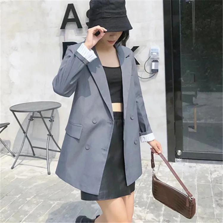 

2019 Autumn And Winter New Style Korean-style BF Boyfriend-Style Loose-Fit Versatile Gray Suit Mid-length Suit Jacket Women's