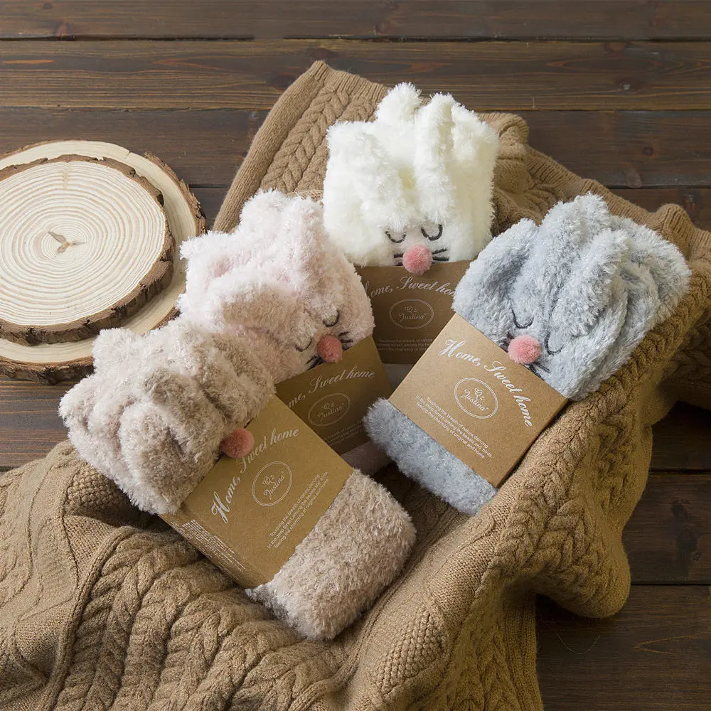 Winter Cute Three-dimensional Cartoon Socks Rabbit Thickened Warm Lady Tube Sleep Coral Velvet Floor Socks B1