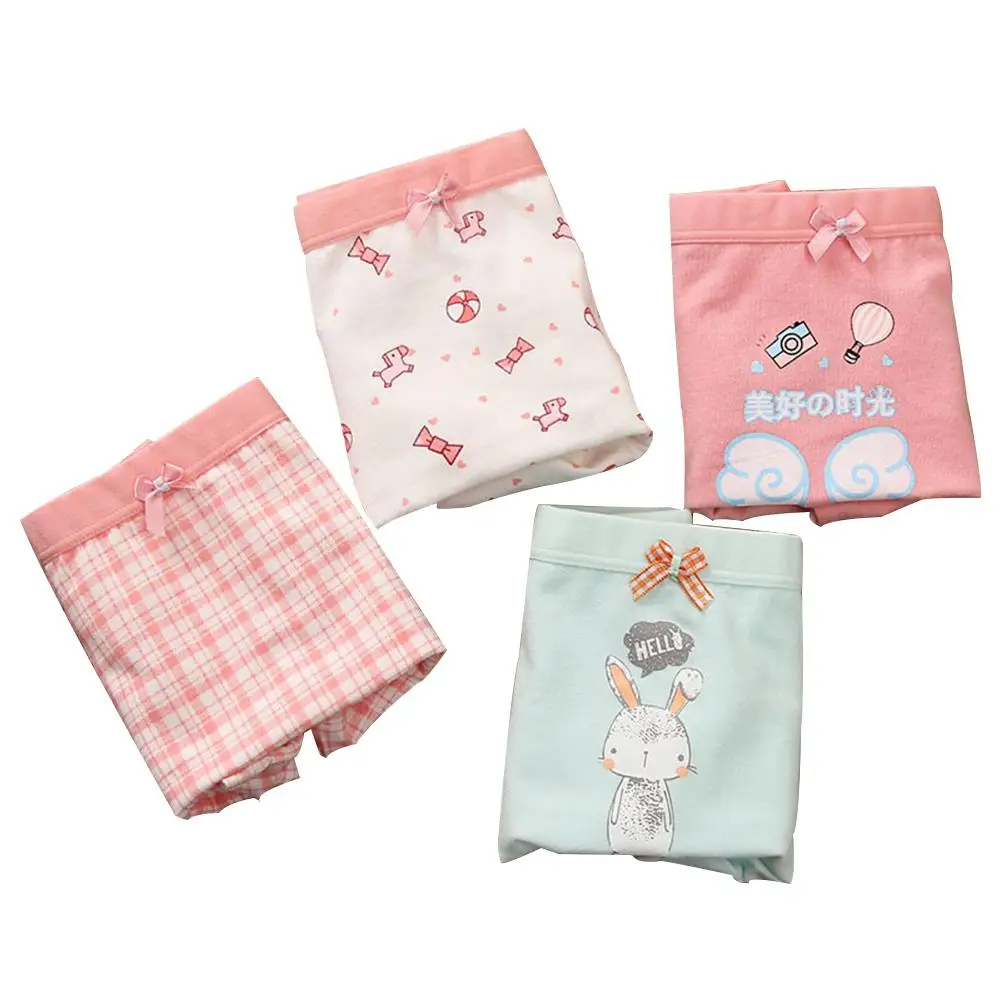 Girl bunny DSstyles/4 шт./компл.; дышащие трусы-боксеры для девочек; комфортное детское нижнее белье; трусы с милым рисунком - Цвет: Girl bunny