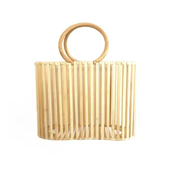 

Fashion Bamboo Bag Summer Beach Round Handle Hollow Handbag Tote for Women Girls