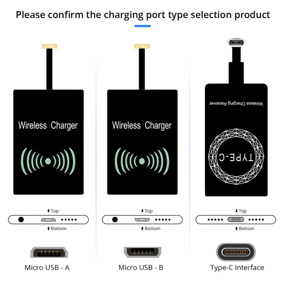 

For Iphone 6s 7 Plus For Android Micro Usb Type C Smart Charging Adapter Qi Standard Wireless Charging Coil Receiver Pad Charger