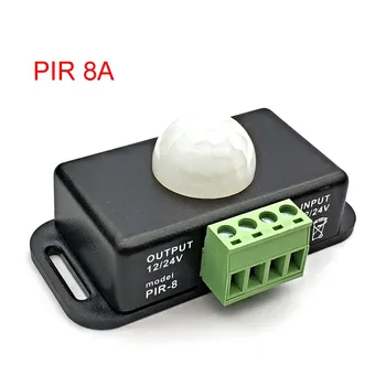 Interruptor de Sensor de movimiento PIR ajustable automático, Detector infrarrojo, módulo de interruptor de luz para lámpara de tira de luz LED, CC de 12V, 24V, 8A