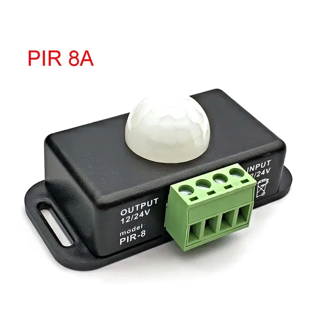 Interruptor de Sensor de movimiento PIR ajustable automático, Detector infrarrojo, módulo de interruptor de luz para lámpara de tira de luz LED, CC de 12V, 24V, 8A