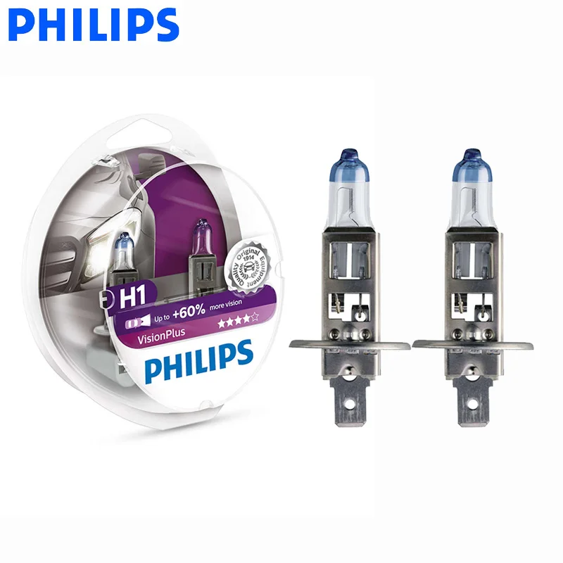 Philips H1 12V 55W Vision Plus Автомобильные фары галогенные лампы Автомобильные оригинальные лампы+ 60% более яркие ECE RU продавец 12258VPS2