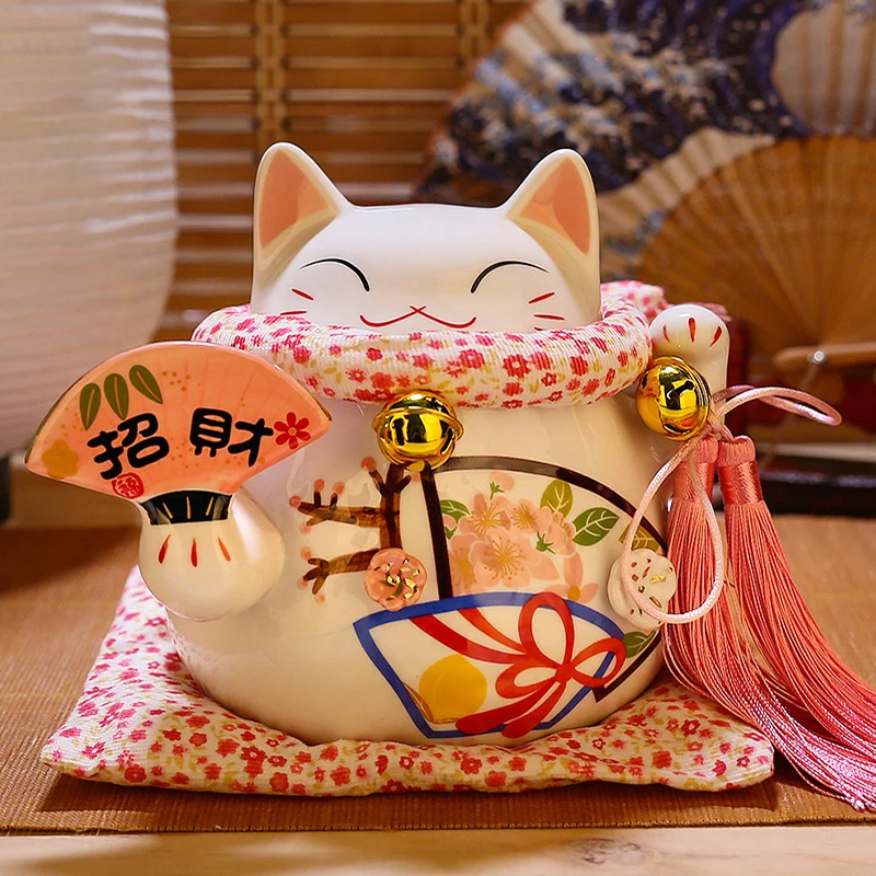 8 дюймов розовый Фортуна украшения "кошки" керамика Maneki Neko Копилка украшение дома фэн шуй подарок Счастливый Кот копилка