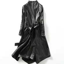 Aliexpress - Spring Genuine Leather Women Sheepskin Slim Long Coat Black Stand Collar Long Sleeve Soft Temperament Jacket Single Breasted