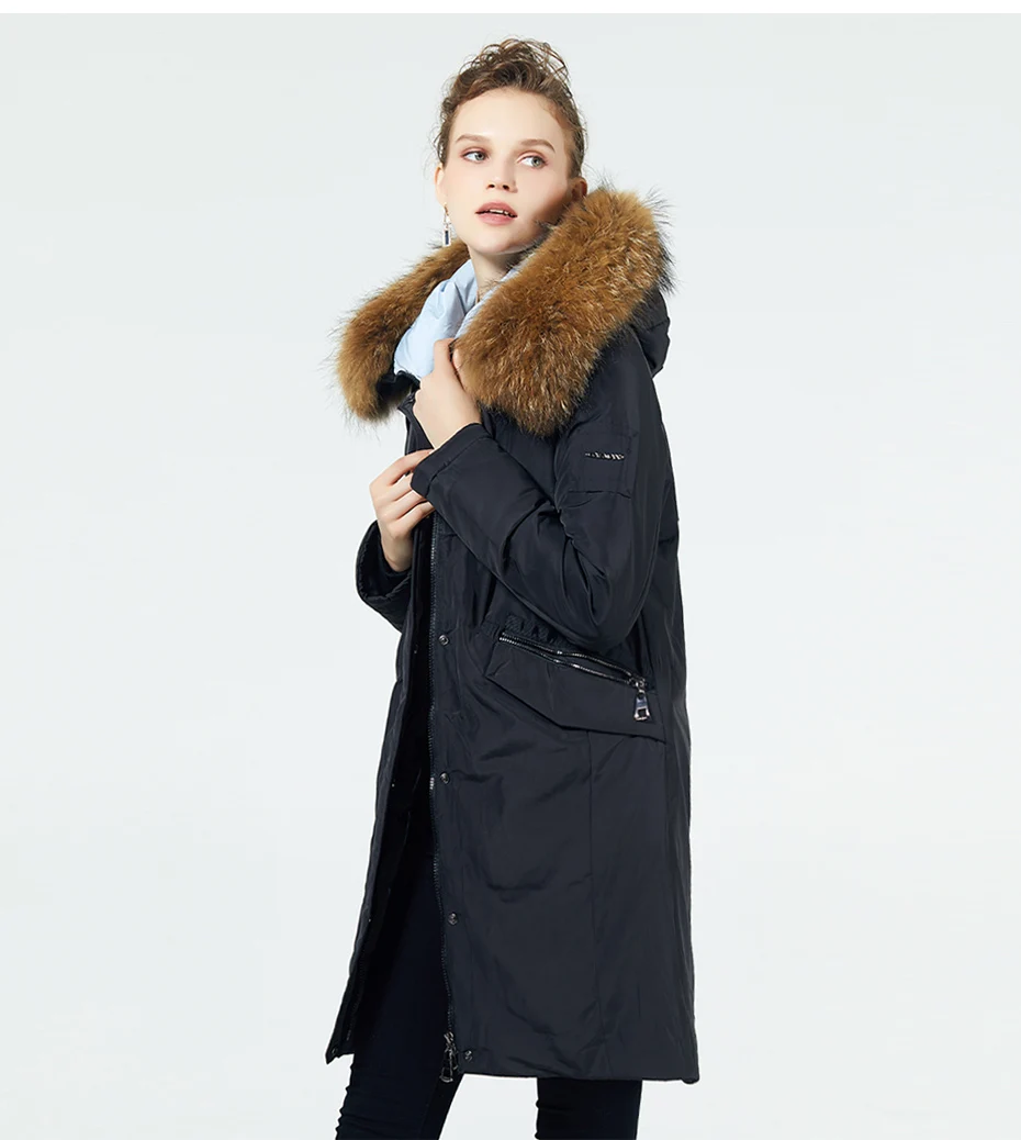 GASMAN модная женская зимняя куртка брендовая Длинная женская пуховая парка с капюшоном теплая верхняя одежда пальто с натуральным мехом енота пуховик женщин
