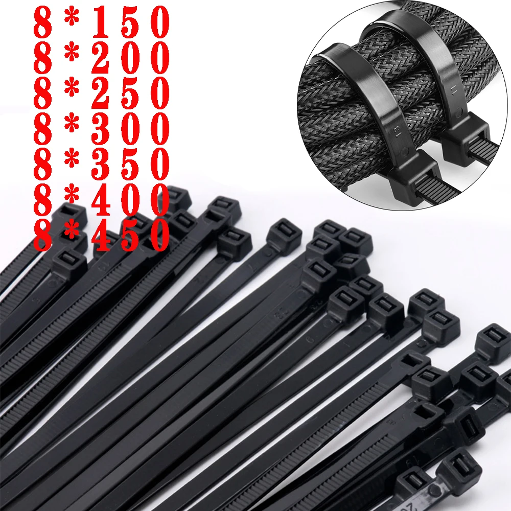 terminator cable tie black tct 4 8x400 30PCS self-locking nylon cable tie 8*200 black plastic cable tie 8*300 zipper type cable tie fixing ring cable wire tie 8*400