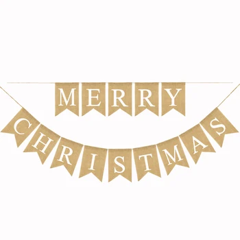 

Christmas Decorative Banner Merry Christmas Letter Burlap Bunting Linen Hanging Flag For Xmas Festival Party Celebration Decor