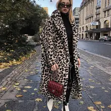 Винтажное леопардовое пальто женское пушистое длинное пальто Тедди женские шубы из искусственного меха теплая меховая куртка корейская мода уличная зимняя куртка