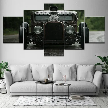 

Wall Art Canvas Painting Modular Pictures 5Pcs Classic Antique Hot Rod Vintage Car Poster HD Prints Home Decoration For Bedroom