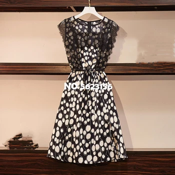 

Woman Summer Lace Chiffon Dresses O-neck Belt Elegant Plus Size Dress Discount Clothes