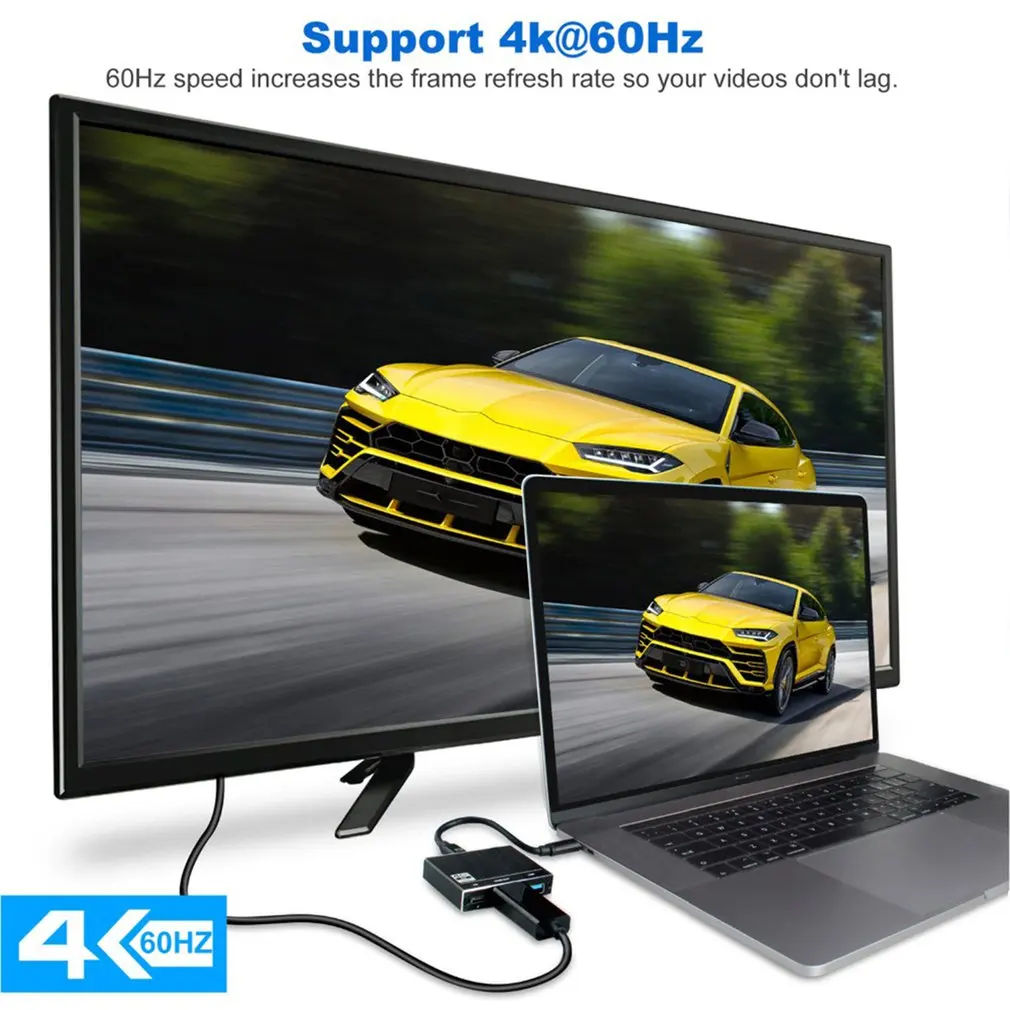 Кабель-Переходник USB C на HDMI адаптер 4K 3-в-1 Тип с разъемами типа C и HDMI мульти-Порты и разъёмы адаптер совместим для MacBook Pro для samsung