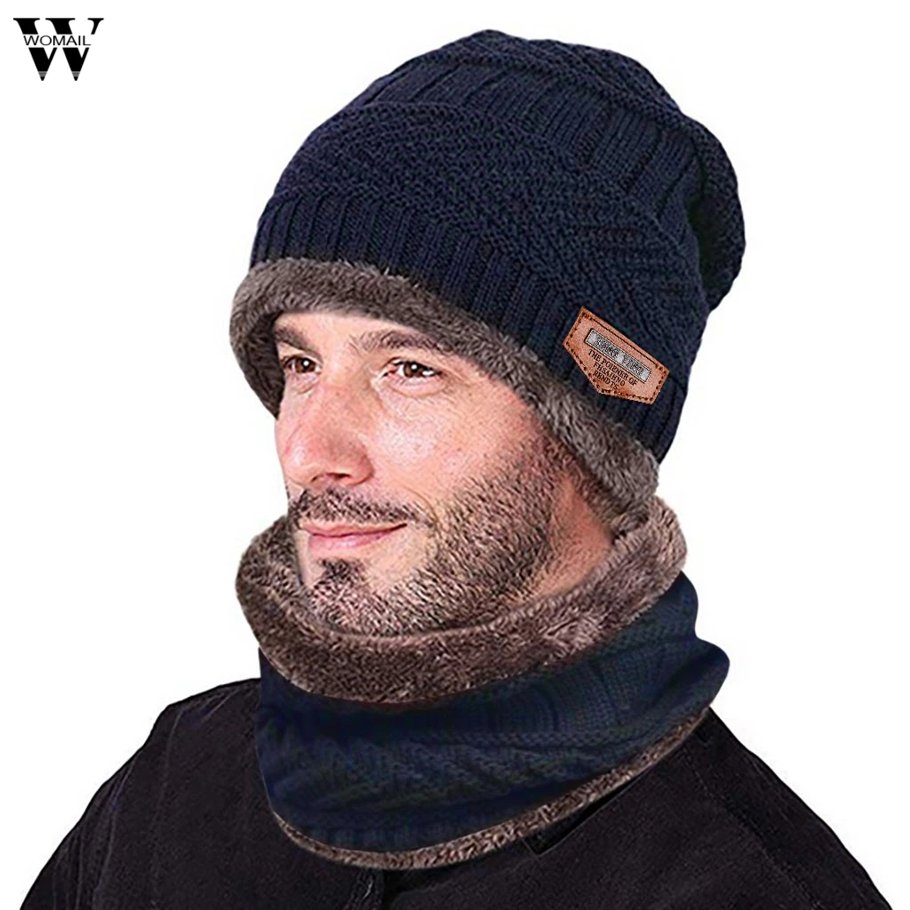 Мужская и женская теплая шапка Skullies+ мягкий шарф, комплект из двух предметов, зимняя утолщенная шапка, Мужская ветрозащитная вязаная шапка, теплая черная шапка