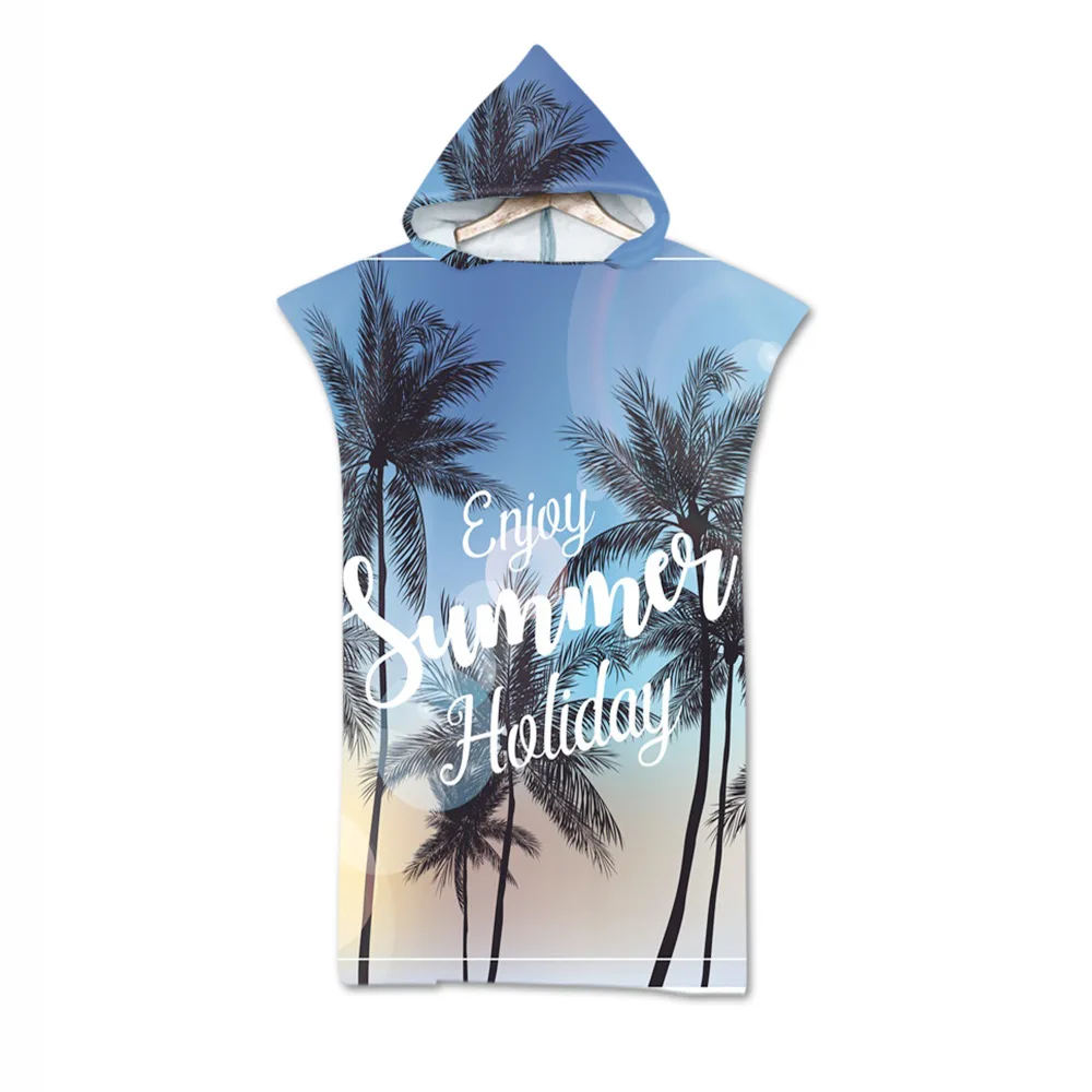 Summer Print Microfiber Changing Robe Poncho Hood Beach Towel Qick Dry Hooded Towels For Swim Beach Surf Wear