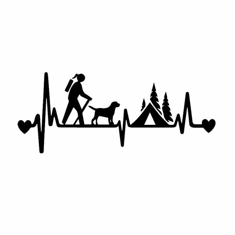 

Girl Hiker Camping with Dog Camper Tent Heartbeat Lifeline Car Sticker Creative Decal Waterproof Vinyl Black/Silver,18cm*7cm