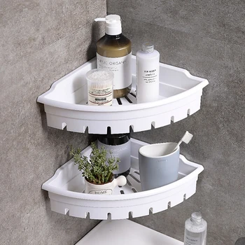 

1pc Punch Free Sector Triangle Rack Versatile Hanging Storage Rack Holder Organizer for Bathroom Kitchen (White)